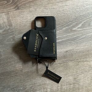BRAND NEW!Bandolier iPhone 12 Pro Black Leather Phone Case w/ Gold Detail Wallet
